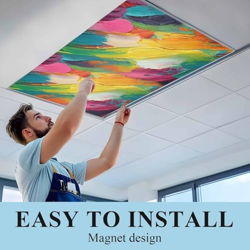 Red Blue Rainbow Brush Abstract Graffiti Street Art Magnetic Fluorescent Light Covers for Ceiling Lights 2 x 4 Feet,Office Classroom Kitchen Drop Ceiling Light Covers Filters Shade Panel 4 Packs