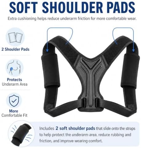 Posture Corrector for Women and Men, Adjustable Upper Back Brace with Shoulder Pads, Back Straightener for Rounded Shoulders & Daily Posture Support (Large)