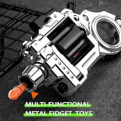 Metal Fidget Toys Adults Gun: Fidget Ring Cool Fidget Toy for Men Stress Relief Sensory Soother for Finger Concentration Office Study Travel (Bright Silver)