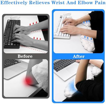 2 Pack Cloud Desk Elbow Pads, Adjustable Spacing Soft Memory Foam with Non-Slip Base, Ergonomic Desk Edge Cushion & Wrist Rest for Computer Keyboard, Office and Home Use White