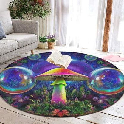 Highly Premium Quality Floor Mat, Office Chair Decor Mat, Room Sofa Yoga Soft Round Carpet Trippy Magic Mushrooms Art, 24inch