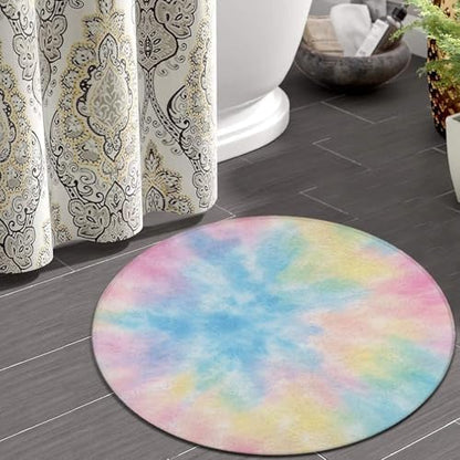 Fashion Round Area Rug Large Non Slip Carpet Unisex Home Decor Mat Pink Rainbow Tie Dye