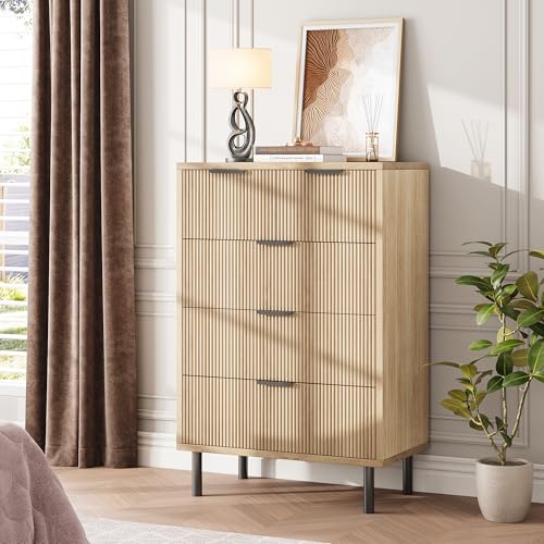 Fluted 5-Drawer Dresser with Metal Legs, Oak