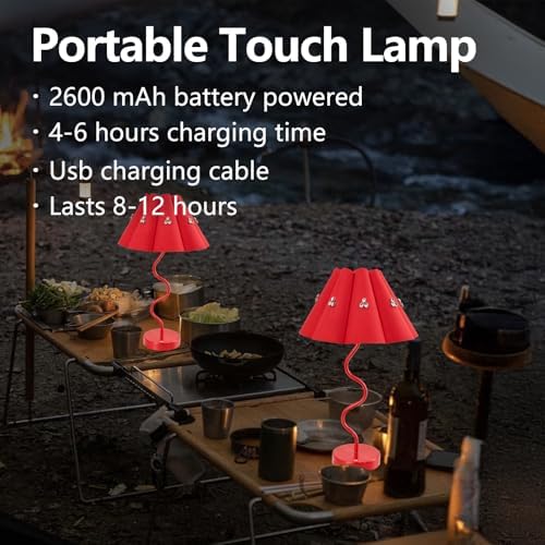 Cordless Rechargeable LED Table Lamp, Portable Desk lamp Battery, 3 Color Stepless Dimming with Memory Function, Suitable for Outdoor, Dinner, Patio & Restaurant. (red with Diamonds)