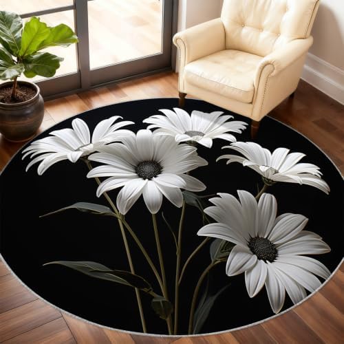 Floral Round Area Rug - 3.3ft Abstract Floral Round Rug for Kitchen, Modern Fashion Circle Rugs Washable Soft Non-Slip Carpet for Bathroom Kitchen Decor Mat