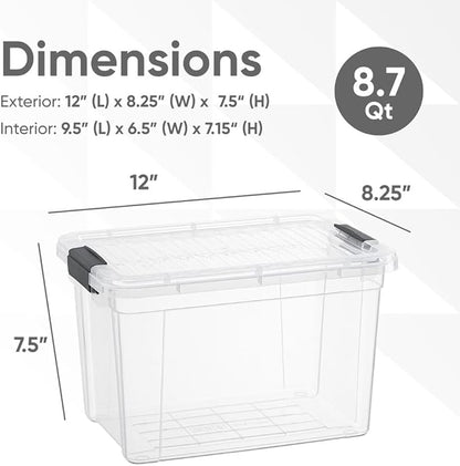 Superio Clear Storage Boxes with Lids, 8.75 Quart Plastic Container Bins for Organizing, Stackable Crates, BPA Free, Non Toxic, Odor Free, Organizers for Home, Office, School, and Dorm, 2 Pack