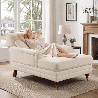 59.45'' Chaise Lounge Chair with Adjustable Backrest, Chenille Beige
