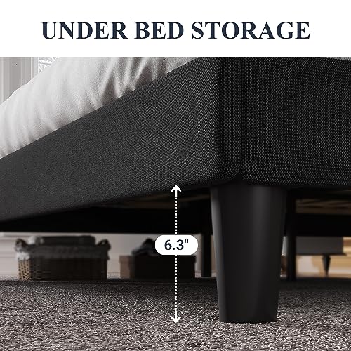 Queen Size Bed Frame with Button Tufted Wingback Headboard, Black