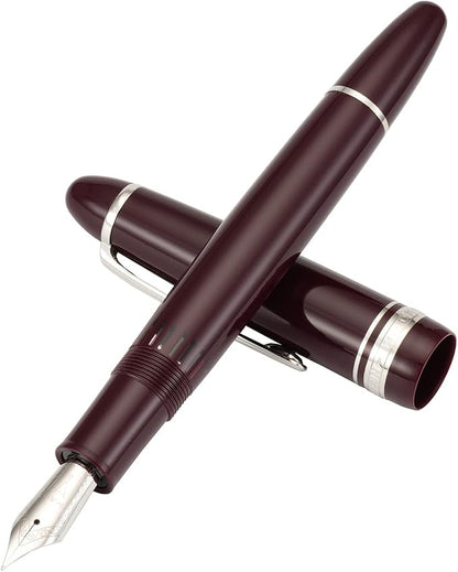 erofa Majohn P136 Piston Fountain Pen 1.1mm Stub Nib with Box, Red Resin Writing Pen Set