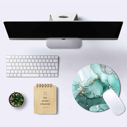 IMAYONDIA Teal Turquoise Mouse Pad Green, Luxury Small Luxury Womens Mouse Pads for Laptop Computer Office Desktop, Mini Travel Modern Round Marble Ink Art Mousepad for Kids Girls, 7.9 X 7.9 in