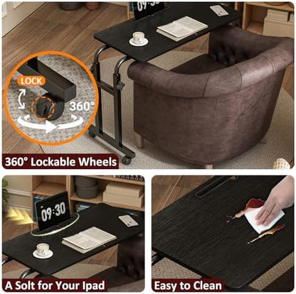 LINGMI Recliner Table, Overbed Table with Wheels Adjustable Height and Length Over Bed Desk, Hospital Heavy Duty Metal Leg Laptop Stand Tray