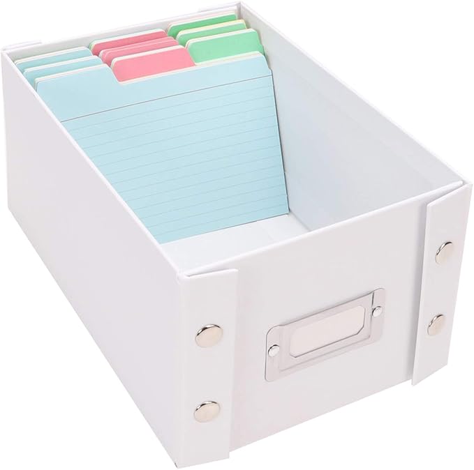 Snap-N-Store Index Card Holder Storage Box - Collapsible Organizer Box fits 1100 Flash Cards - Business, Recipe, or Note Card - 4 x 6, 2 Pack, White