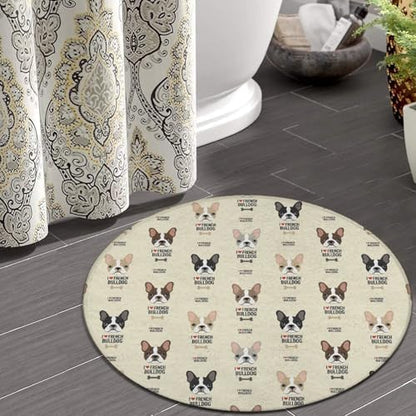 Fashion Round Area Rug Large Non Slip Carpet Unisex Home Decor Mat I Love French Bulldog, 24inch