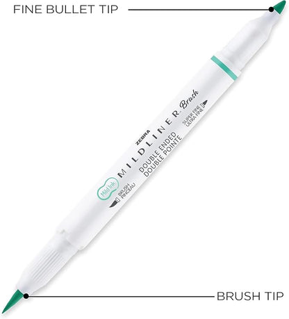Zebra Pen MILDLINER No Bleed Brush Pen, Assorted Soft, Dual Tip, 10-Pack