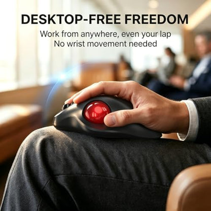 EDJO Wireless Trackball Mouse, Ergonomic Mouse with 30° Tilt, 5 DPI, Red