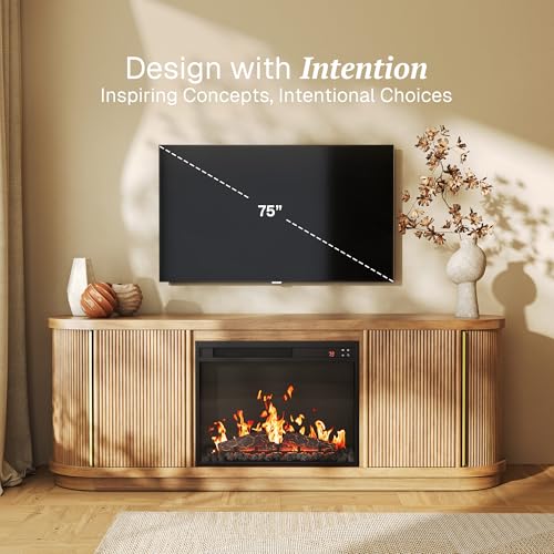 67" TV Stand with Electric Fireplace Heater - Camel