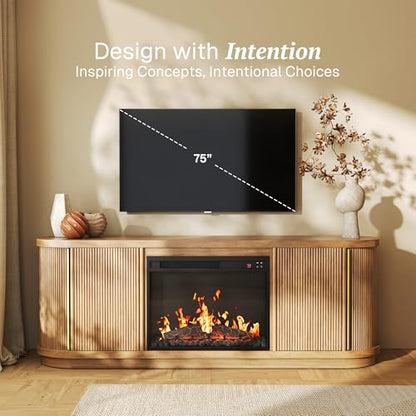 67" TV Stand with Electric Fireplace Heater - Camel