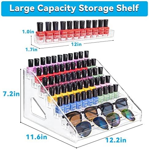 Pero Pero Nail Polish 7-Tiers Organizer Acrylic Display Rack for Nail Polish Holder Sunglasses Organizer Essential Oils Holder Clear Eyeglasses Display Case Makeup Organizer
