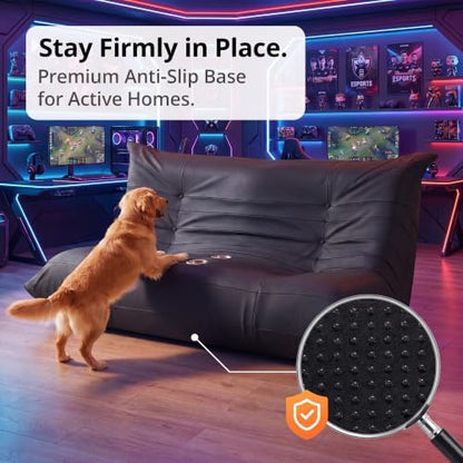 Homall Floor Gaming Chair Boneless Loveseat Couch, Ergonomic Floor Sofa Couch with Cup Holders, Leather Lazy Floor Lounger for Gaming, Reading, Relaxing, Watching TV (Black)