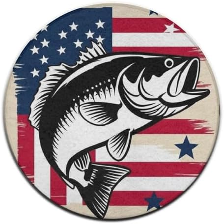 Soft Round Yoga Carpet, Office Chair Decor Round Mat for Carpet and Hardwood Floors American Flag Camo Fish