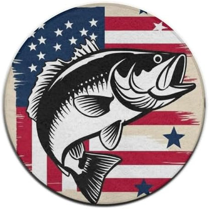 Soft Round Yoga Carpet, Office Chair Decor Round Mat for Carpet and Hardwood Floors American Flag Camo Fish