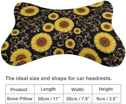 2 Pack Car Headrest Pillow Floral Sunflower Soft Memory Foam Neck Cushion for Neck Pain Relief