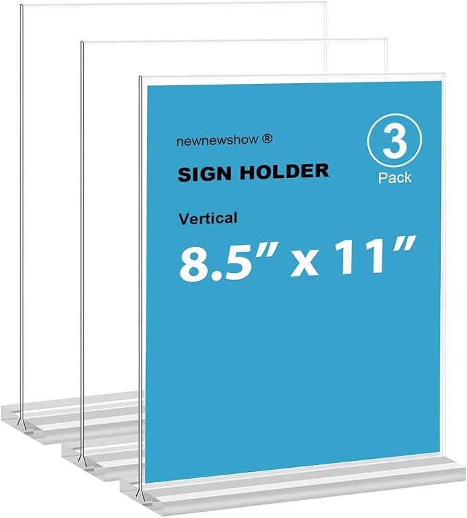 newnewshow 8.5x11 Acrylic Sign Holder 3 Pack Vertical Double-Sided Display (Optional 8.5x11 8.5x5.5 5x7 Horizontal and Vertical)