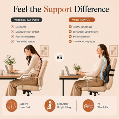 Lumbar Support Pillow for Office Chair & Car, Desk Chair Back Cushion,Black