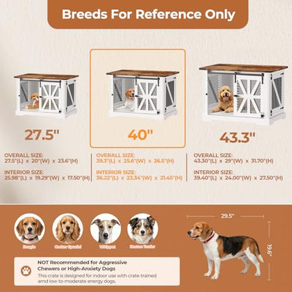 40" Dog Crate Furniture with Sliding Doors for Medium Dogs Up to 45 lbs