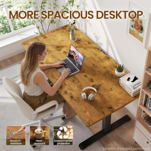 63"x28" Wider Large Standing Desk, Electric Height Adjustable, Brown