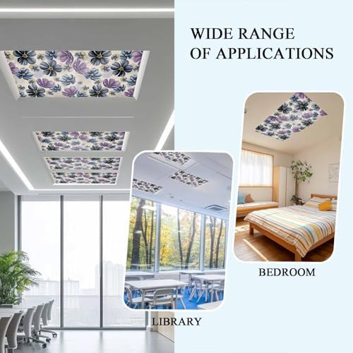 Retro Beige Purple Flower Magnetic Fluorescent Light Covers for Ceiling Lights 2 x 4 Feet,Ombre Blue Green Blossom Floral Office Classroom Kitchen Drop Ceiling Light Covers Filters Shade Panel 2 Packs
