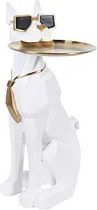 White 27-Inch Dog Side Table, Butler Statue with Tray & Tissue Holder