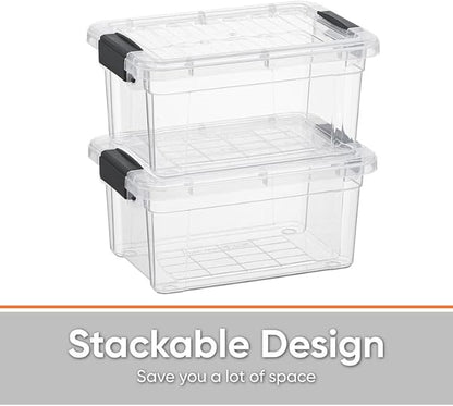 Superio Clear Storage Boxes with Lids, 3.4 Quart Plastic Container Bins for Organizing, Stackable Crates, BPA Free, Non Toxic, Odor Free, Organizers for Home, Office and Dorm, 4 Pack
