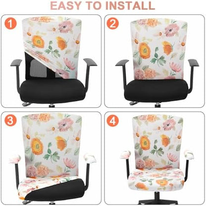 Tallew 4 Pcs Office Chair Cover Desk Seat Stretchable Set, Flower
