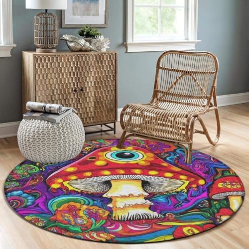 Highly Premium Quality Floor Mat, Office Chair Decor Mat, Room Sofa Yoga Soft Round Carpet Trippy Eye Magical Mushroom Sun Moon Floral Art, 36inch