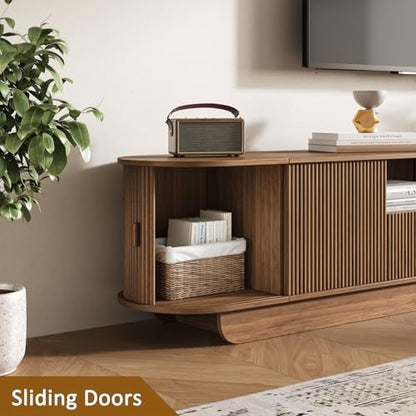 86.6'' Fluted TV Stand for 55-85 Inch, Walnut TV Console