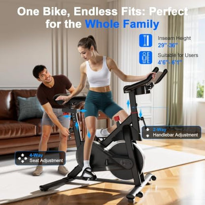 Indoor Cycling Bike - 32-Level Magnetic Resistance Stationary Exercise Bike with Adjustable Seat & Handlebars, Silent Belt Drive for Home Cardio (Fits Users 5'1" to 5'11", 300lbs Capacity)