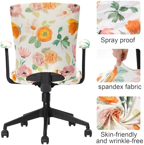 Tallew 4 Pcs Office Chair Cover Desk Seat Stretchable Set, Flower