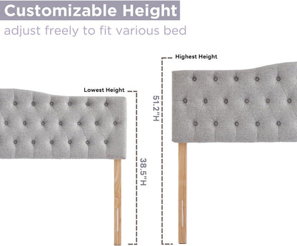 Upholstered Full Headboard, Button Diamond Tufted Headboards with Adjustable Height and Solid Wood Leg, Linen Fabric Padded Headboard for Full Size Bed, Mordern Head Board, Grey
