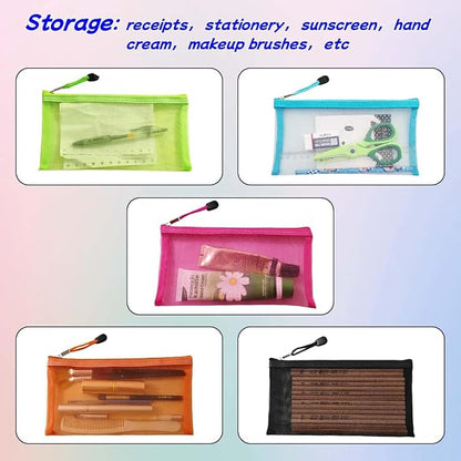 5 Pack Small Mesh Pencil Pouch Bags with Zipper, Size 8.5" x 4.5" Small Cosmetic Makeup Bag for Purse, Diaper Bag Organizing Pouches, Travel Toiletry Kit (8.5" x 4.5")