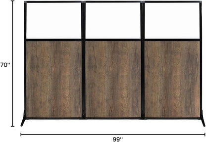 Versare Workstation Partition | Portable Wall Divider | Modern Office Cubicle | Free Standing Privacy Screen | Flexible Work Space | 99" x 70" Urban Oak Wood Grain Panels with Clear Window