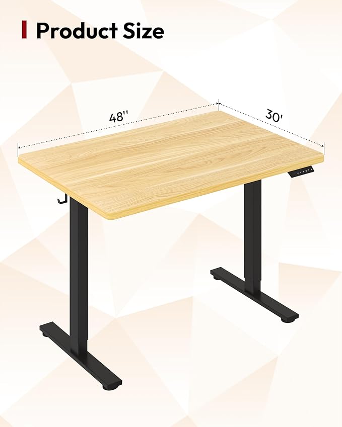 SANODESK Electric Standing Desk 48 x 30 Inches Whole-Piece Desktop Height Adjustable Stand Up Desk w/6-Button Controller Ergonomic Computer Desk for Home Office, Black Frame + Natural Tabletop