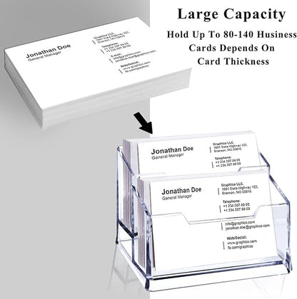 Clear Acrylic Business Card Holder,2 Tier Premium Acrylic Clear Business Card Holder Stand for Desk Fits 100 Business Cards