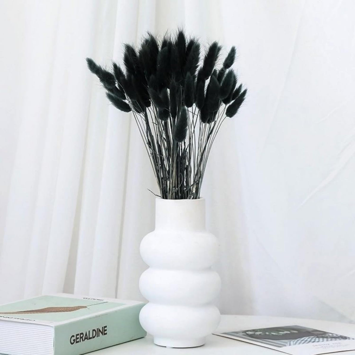 115 PCS Black Pampas Grass Bouquet, Boho Table Decor, Black Bunny Tails Dried Flowers, Dried Pampas Grass for Weddings, Home Decor, Rustic Parties, and Baby Shower Decorations