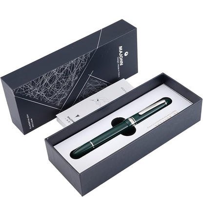 erofa Majohn P136 Piston Fountain Pen Fine Nib with Box, Green Resin Writing Pen Set
