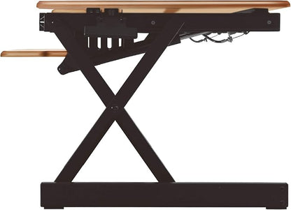 Rocelco 32" Height Adjustable Standing Desk Converter - Sit Stand Computer Workstation Riser - Dual Monitor Retractable Keyboard Tray Gas Spring Assist - Teak Wood Grain (R EADRT)