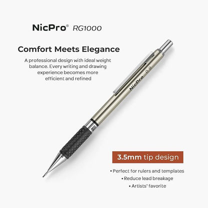 Nicpro 0.9 mm Art Mechanical Pencils Set in Case, 6 PCS | Metal Drafting Pencil Lead Pencil + 6 Tube HB Lead Refill, Eraser, Comfort Grip For School Writing, Artist Drawing Sketching