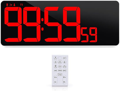 KMMKGG 13.7”Digital Timer Large LED Screen displays（5'' Number）,The Date time, Remote Control, Turn on/Off 10 Seconds Countdown Voice Notification, for Chefs,Students, Children, Seniors