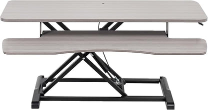 VIVO 36 inch Desk Converter, K Series, Height Adjustable Sit to Stand Riser, Dual Monitor and Laptop Workstation with Wide Keyboard Tray, Gray Top, Black Frame, DESK-V036KG