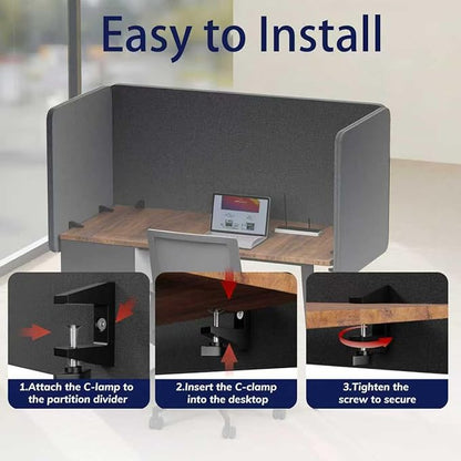 KERRAM Desk Privacy Panel 24 x 24 Inch,Sound Absorbing & Proof Desk Divider for Office, Clamp-on/Screw-on Acoustic Desk Back Panel Partition, Dark Gray